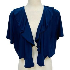 NEW R&M Richards Woman Blue Open Front Short Sleeve Formal Jacket Women's 18W